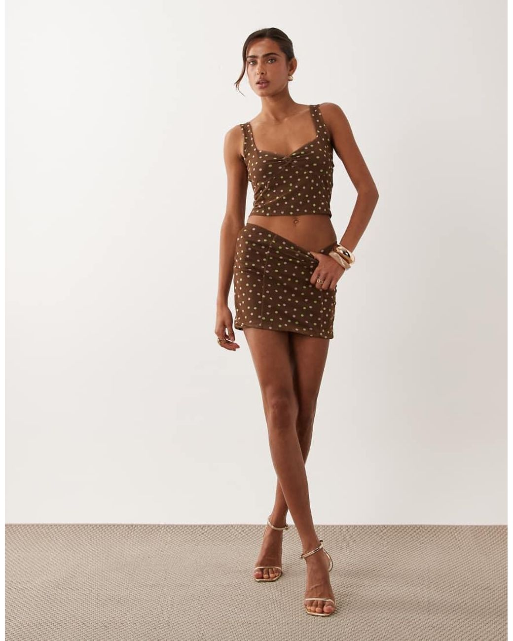 ASOS Brown Co-ord Printed Mesh Spot Mini Skirt