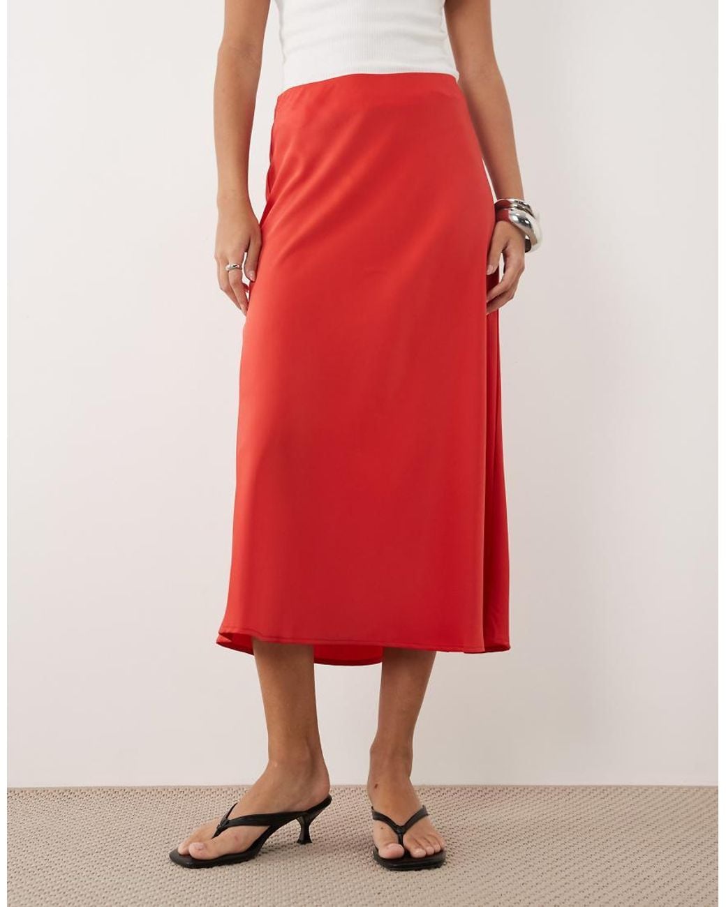 Y.A.S Red Satin Midi Skirt