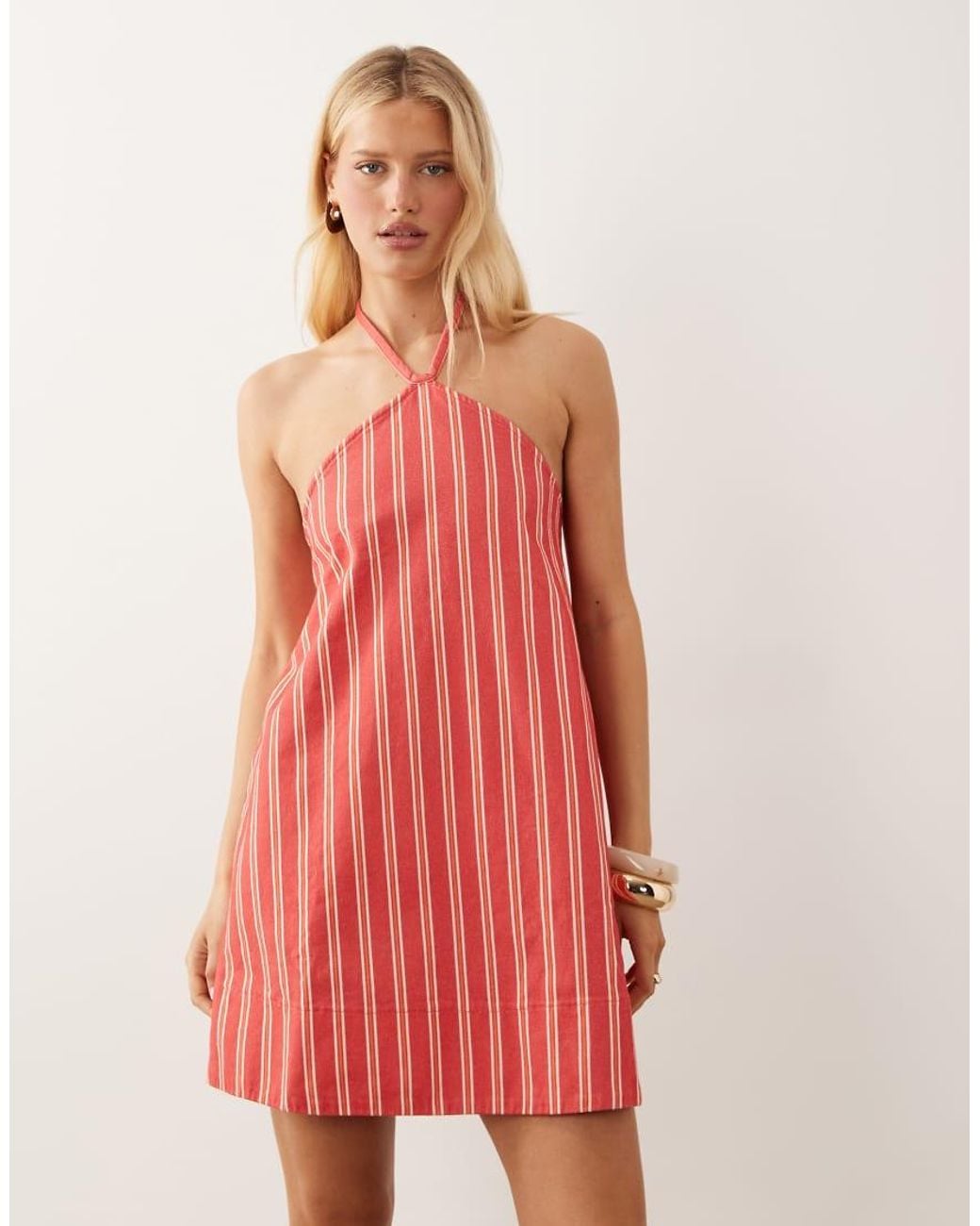 ASOS Red Halter Neck Denim Mini Dress
