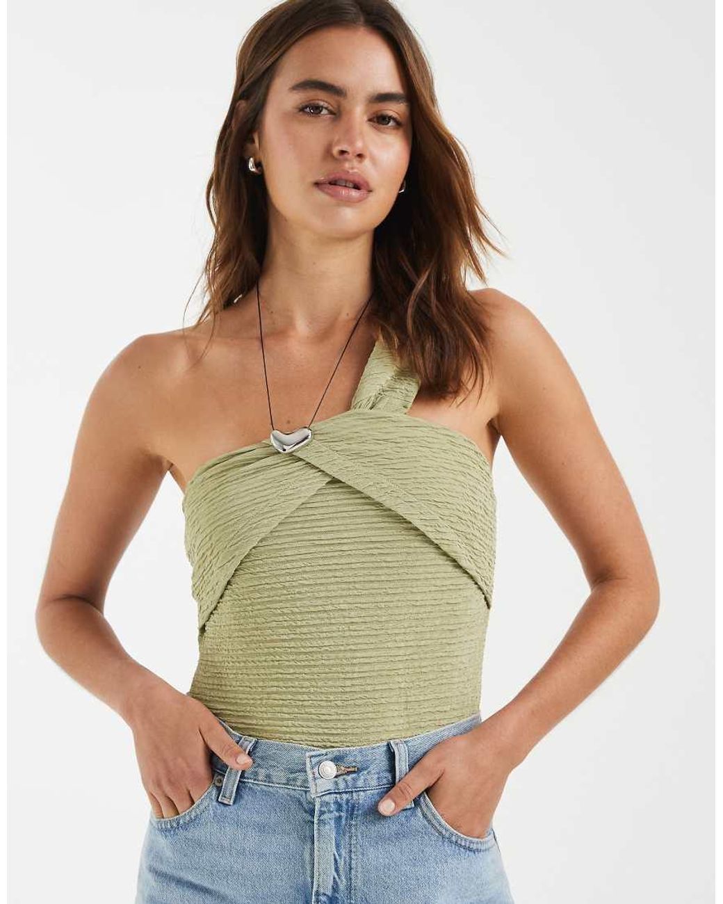 BRONZE SNAKE Green Chantal One Shoulder Bodysuit