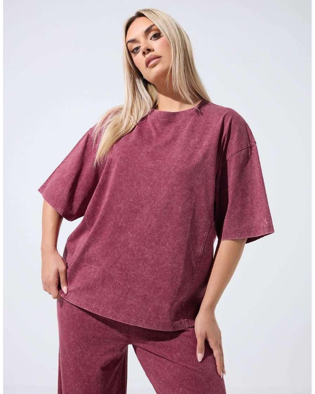 Yours Clothing Red Acid Wash Seam Detail Top