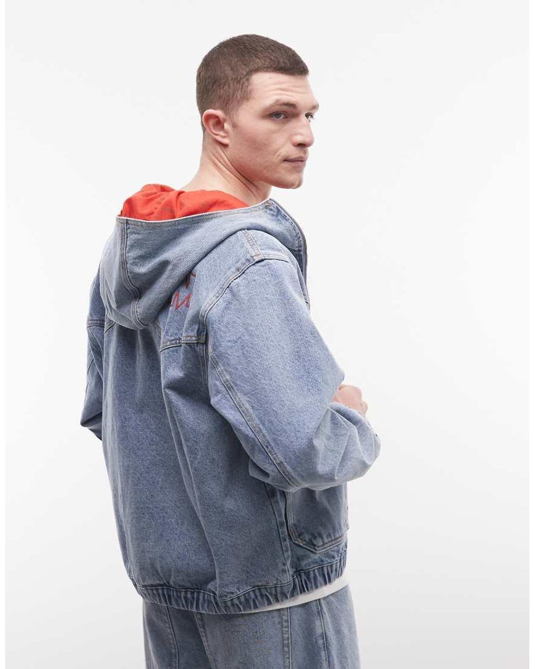 ICECREAM Blue Zip Through Hooded Denim Western Jacket for men