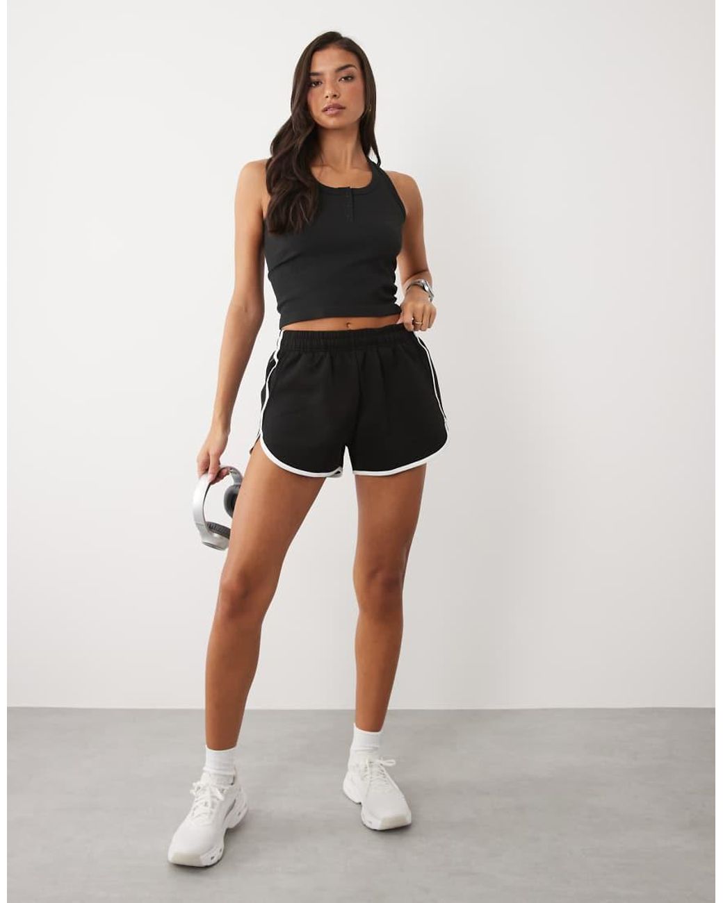 4505 Black Seamless Rib Scoop Neck Henley Vest With Racer Back