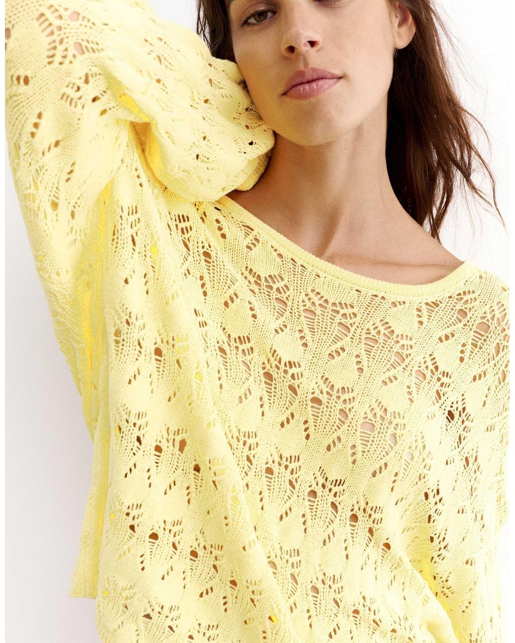 Pull&Bear Yellow Strickpullover mit cutwork