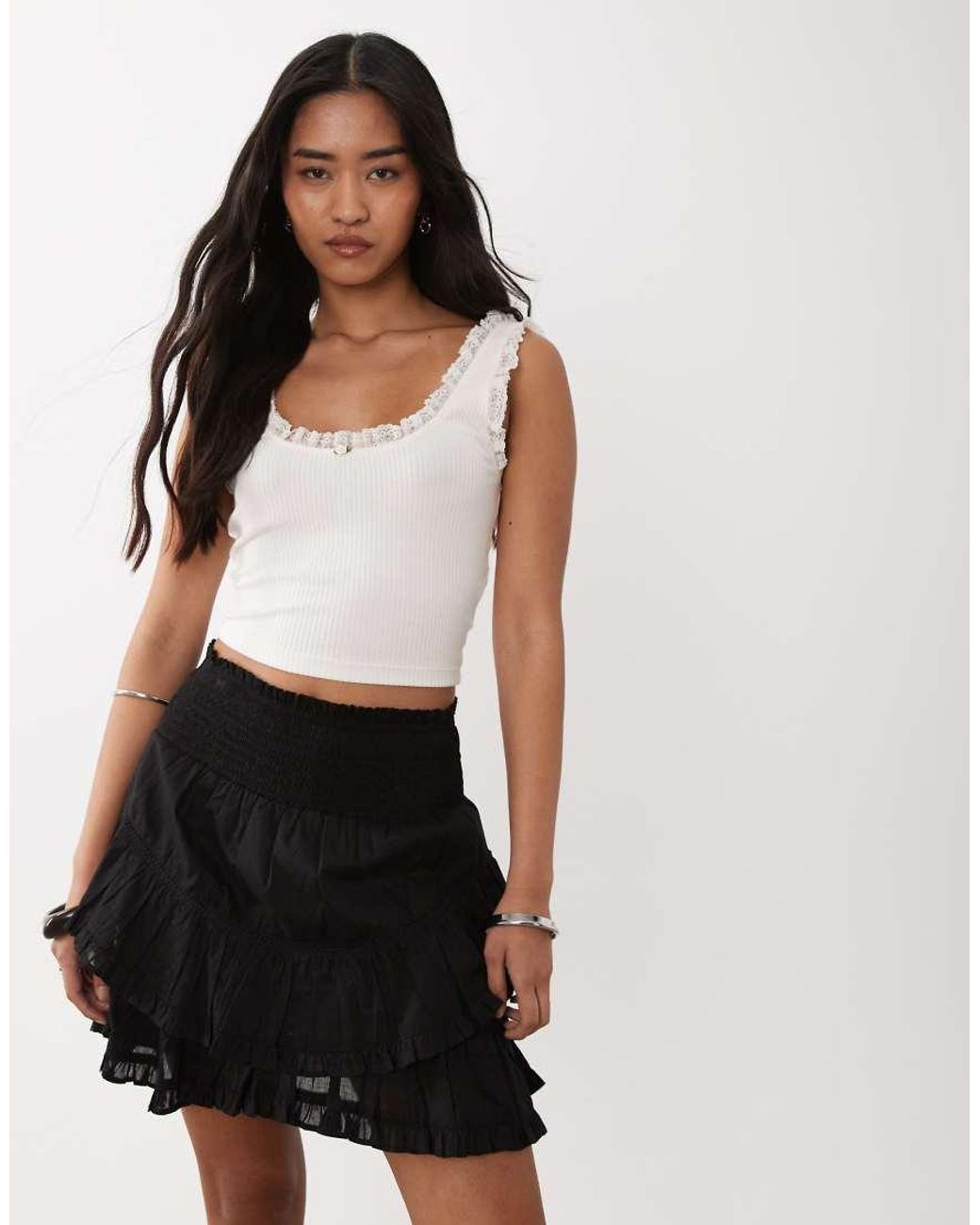 Brave Soul Black Tiered Mini Skirt With Shirred Waistband