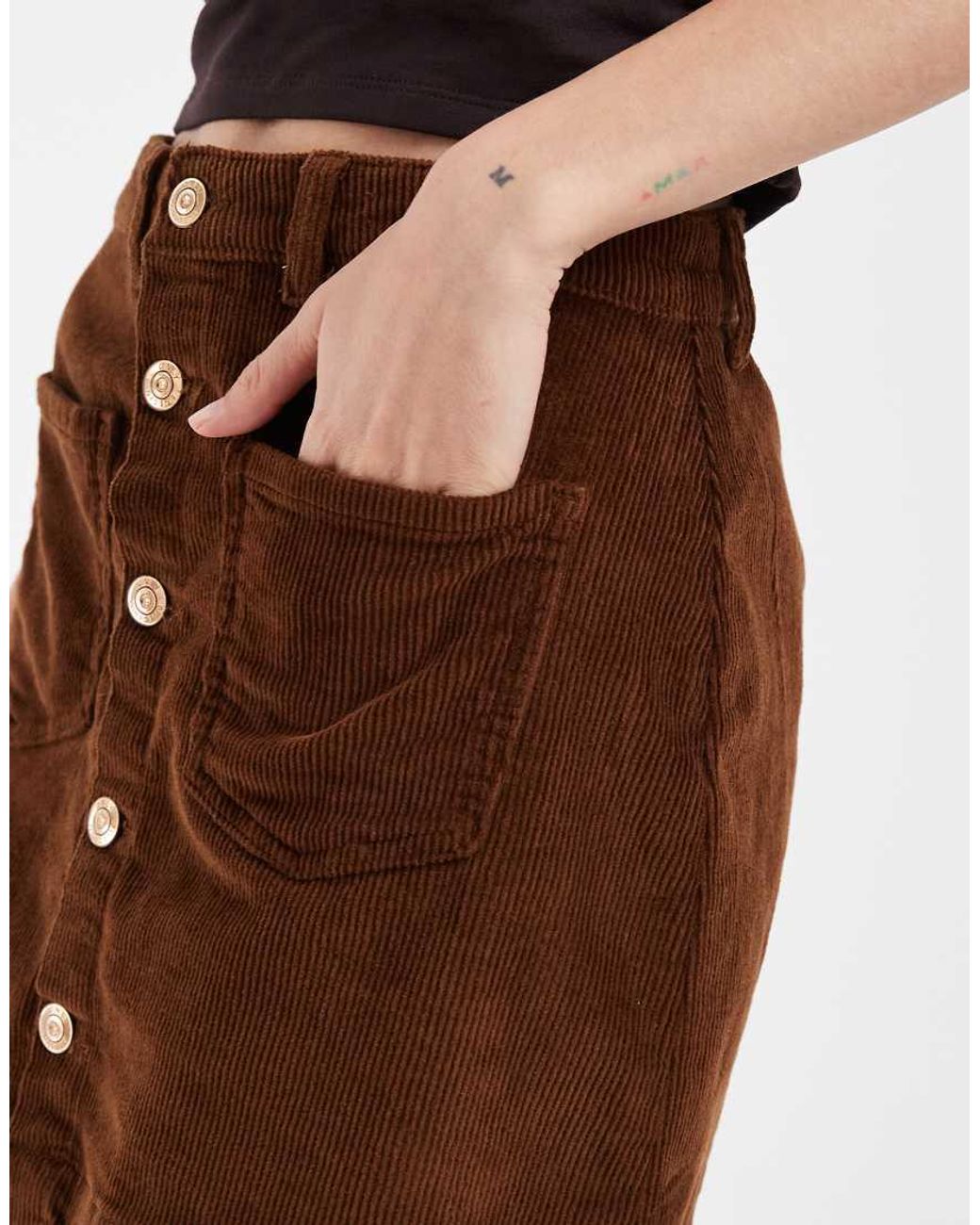 ONLY Brown Cord Button Through Mini Skirt