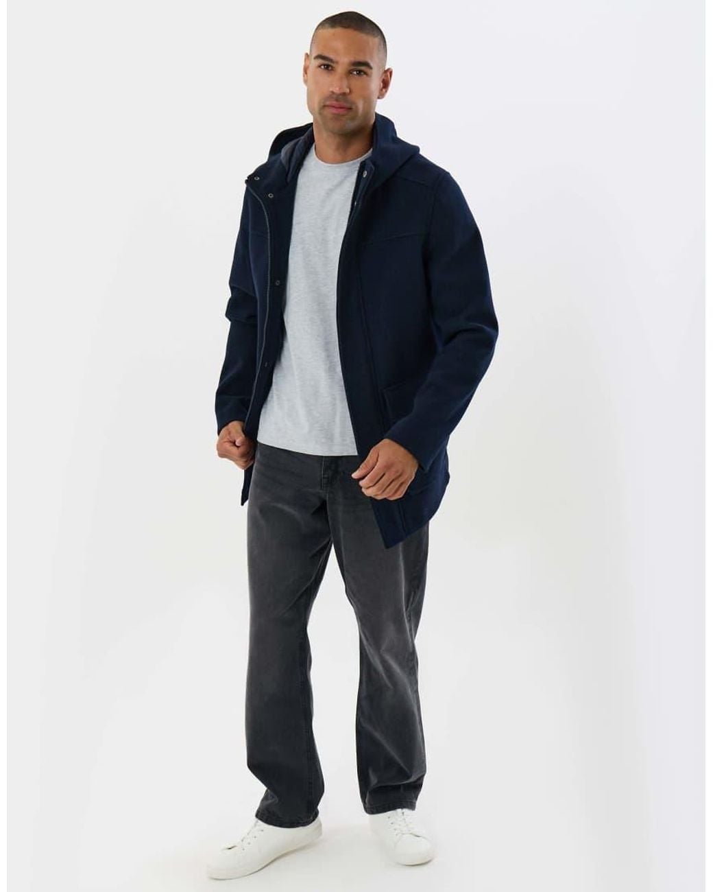 Threadbare Blue Faux Wool Hooded Jacket for men