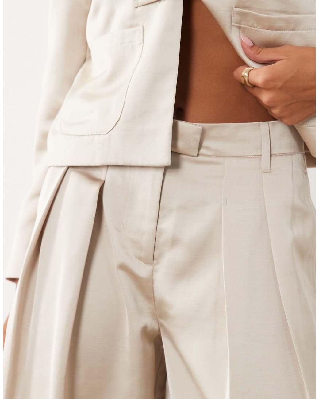 Pieces Natural Smart Satin Trousers Co-ord