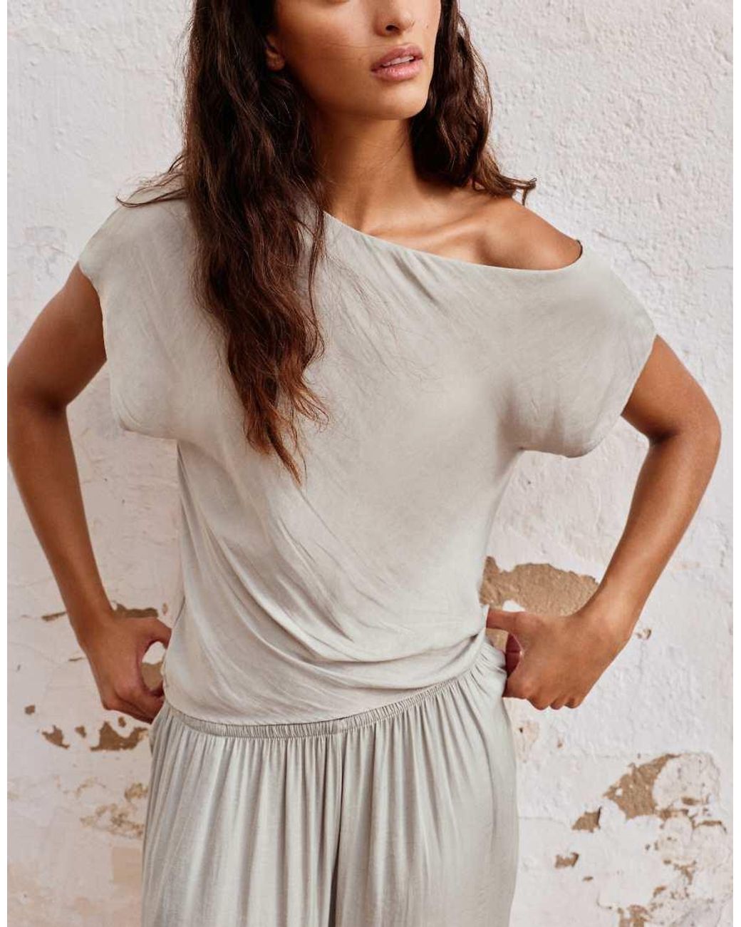 Pull&Bear Brown Satin Asymmetric Top
