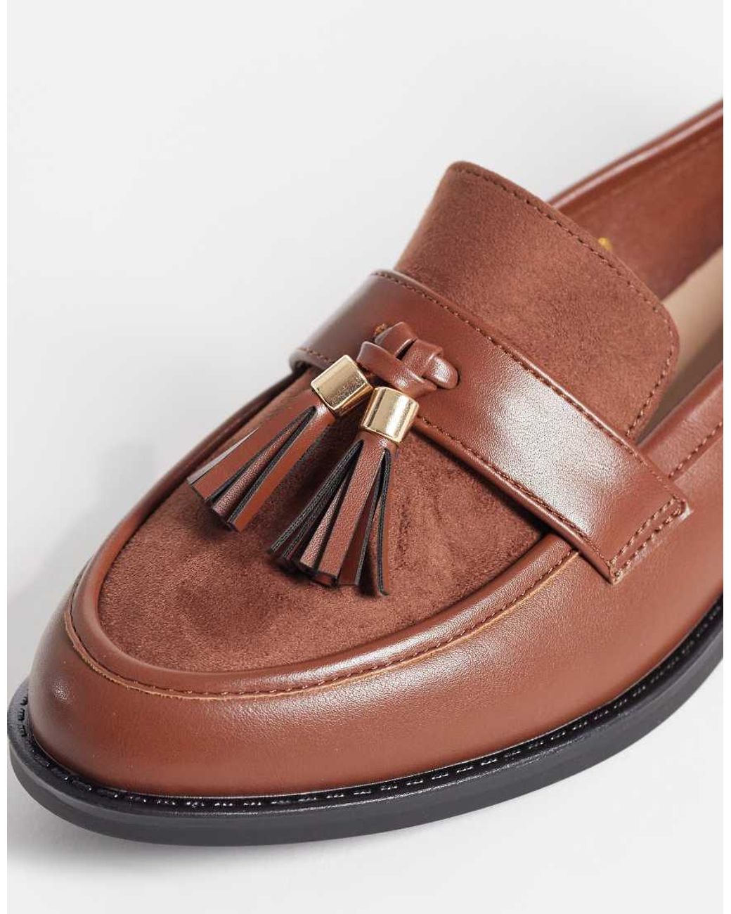London Rebel Brown Amber Tassel Penny Loafers
