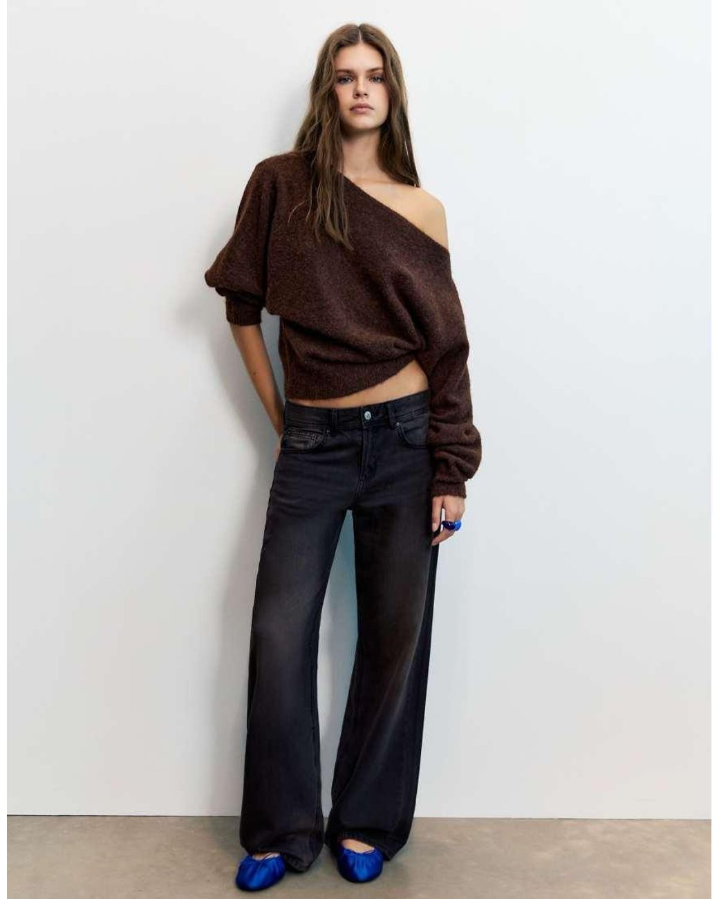 Pull&Bear Brown Regular Fit Boat Neck Jumper