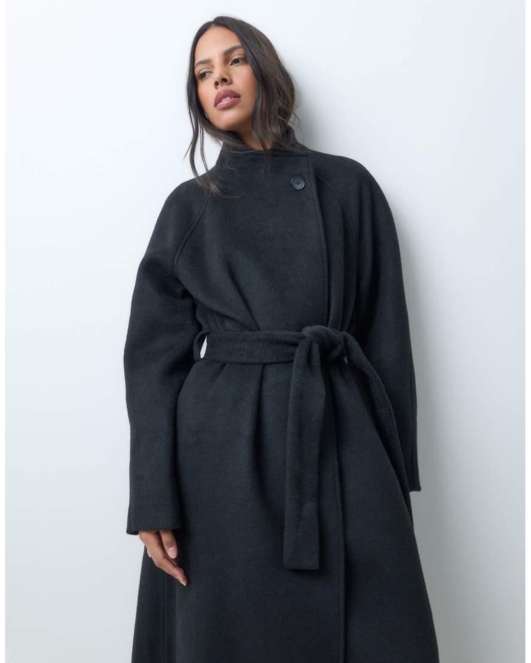 ASOS Blue Formal Longline Waterfall Coat With Wool