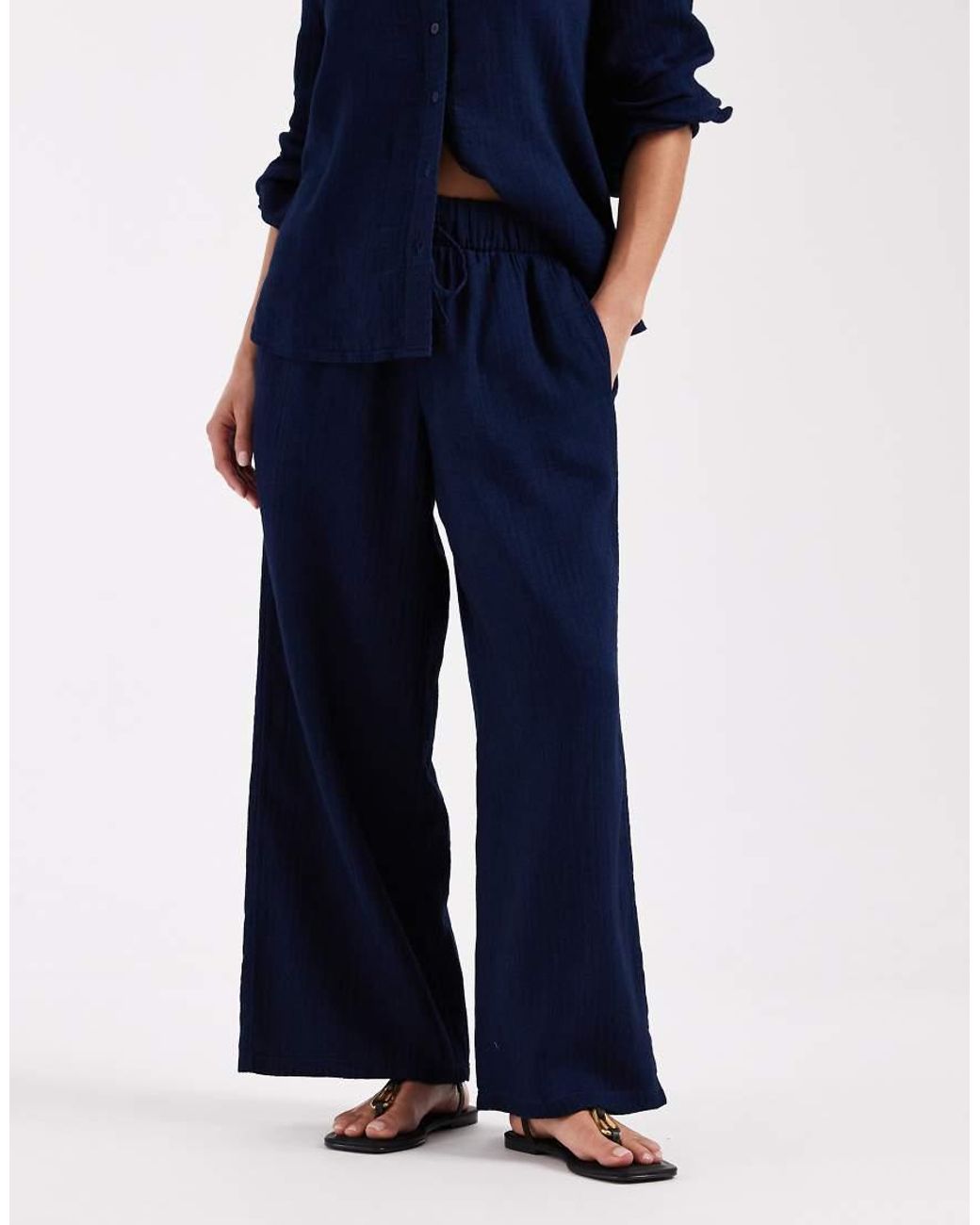 Only Petite Blue Wide Leg Seersucker Trouser Co-ord