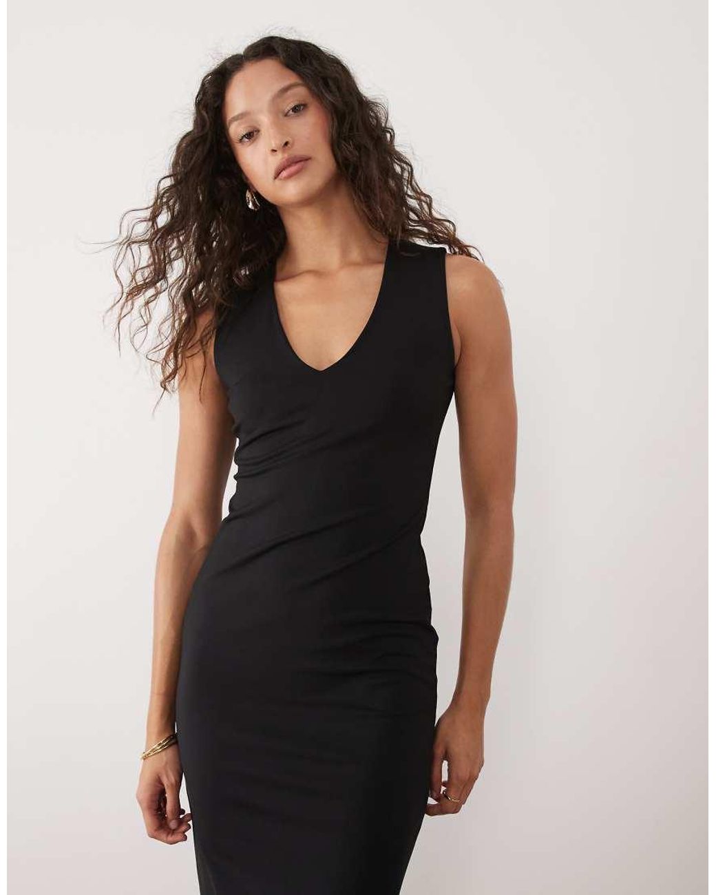 Mango Natural V Neck Sleeveless Midi Dress