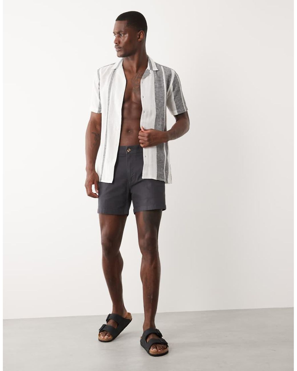 Only & Sons White Revere Collar Linen Mix Shirt for men