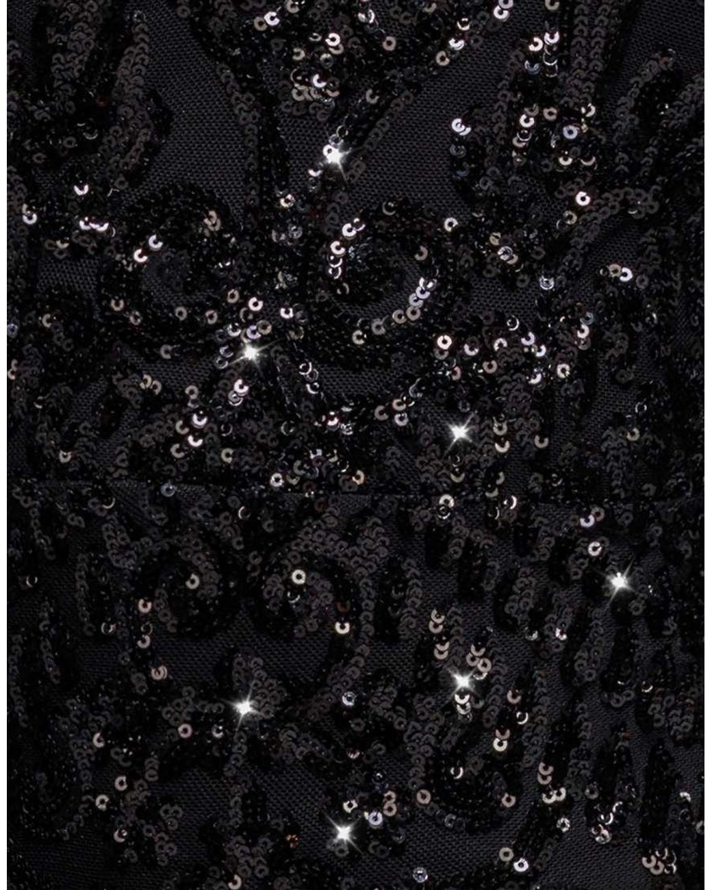 Goddiva Black Embellished Sequin Bishop Sleeve Maxi Dress