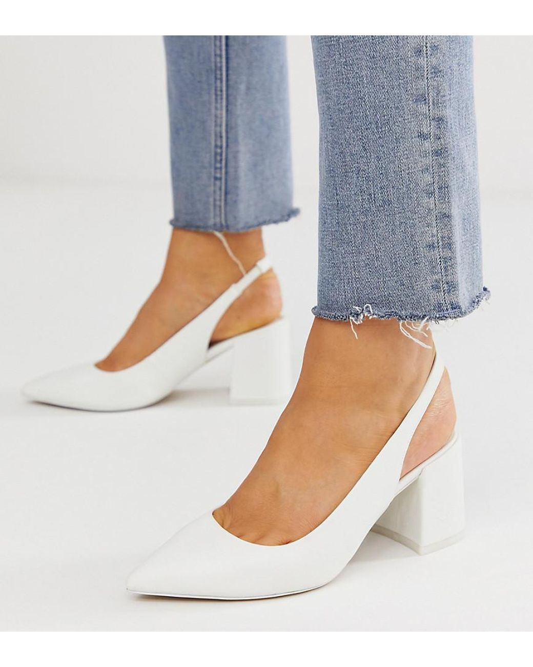 Be Mine Wide Fit Elon Mid Heel Shoes In Ivory Satin-white | ModeSens