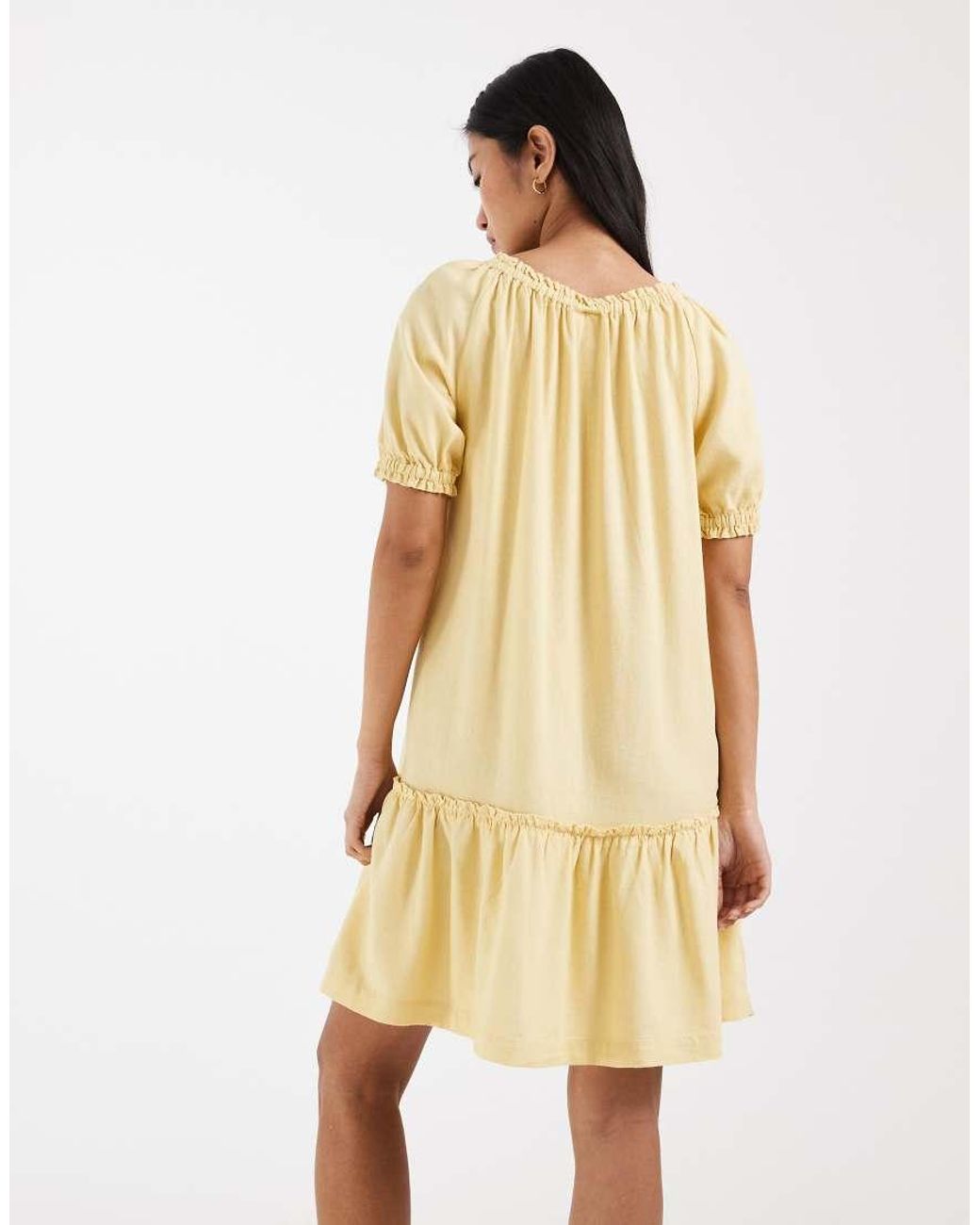 ONLY Natural Linen Blend Dropped Hem Mini Dress