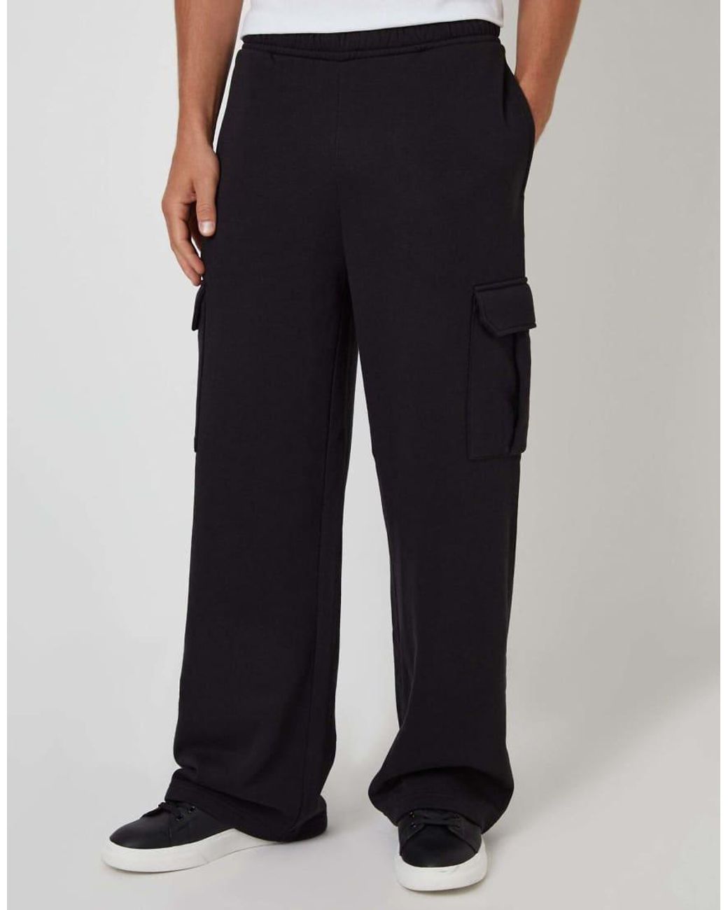 Threadbare Black Wide Leg Cargo Joggers for men