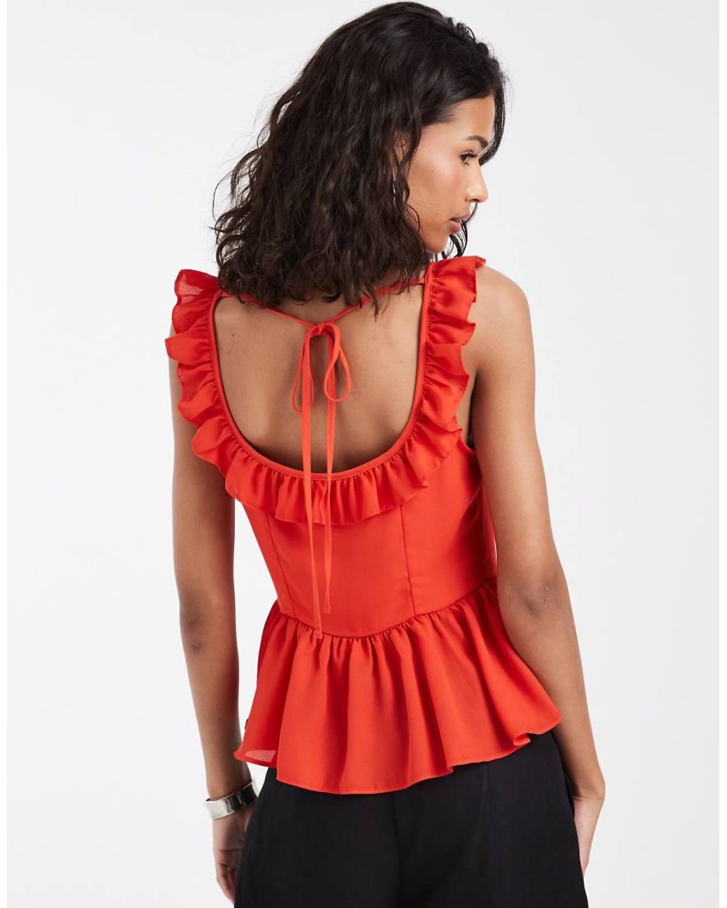 ASOS Red Chiffon Ruffle Detail Top