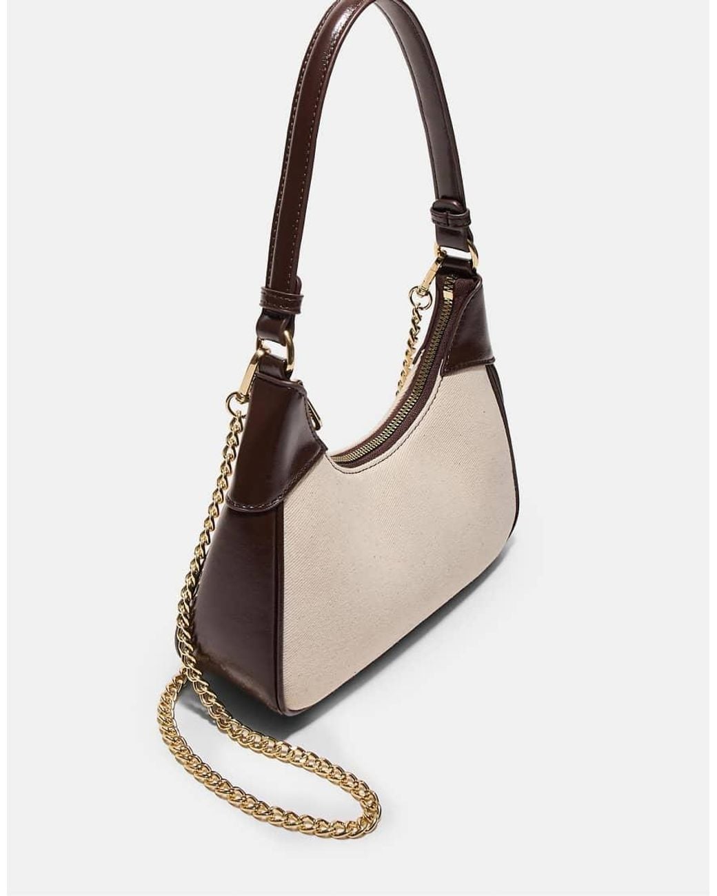 Stradivarius White Mini Half-Moon Canvas Shoulder Bag