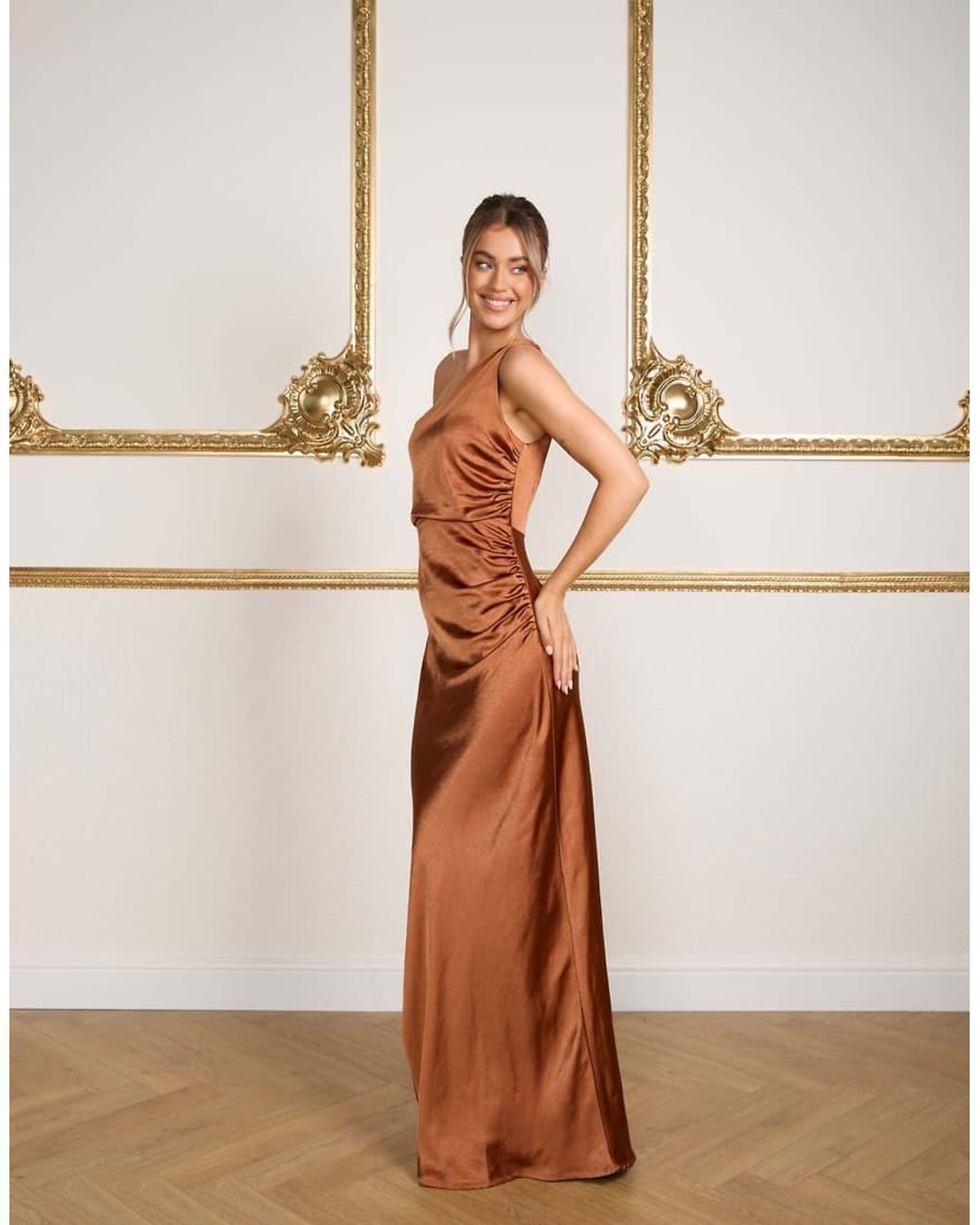 Six Stories Natural One Shoulder Satin Bridesmaid Dress