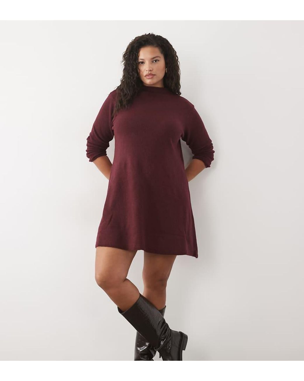 Pieces Plus Red Pieces Curve Long Sleeve Knitted Mini Dress