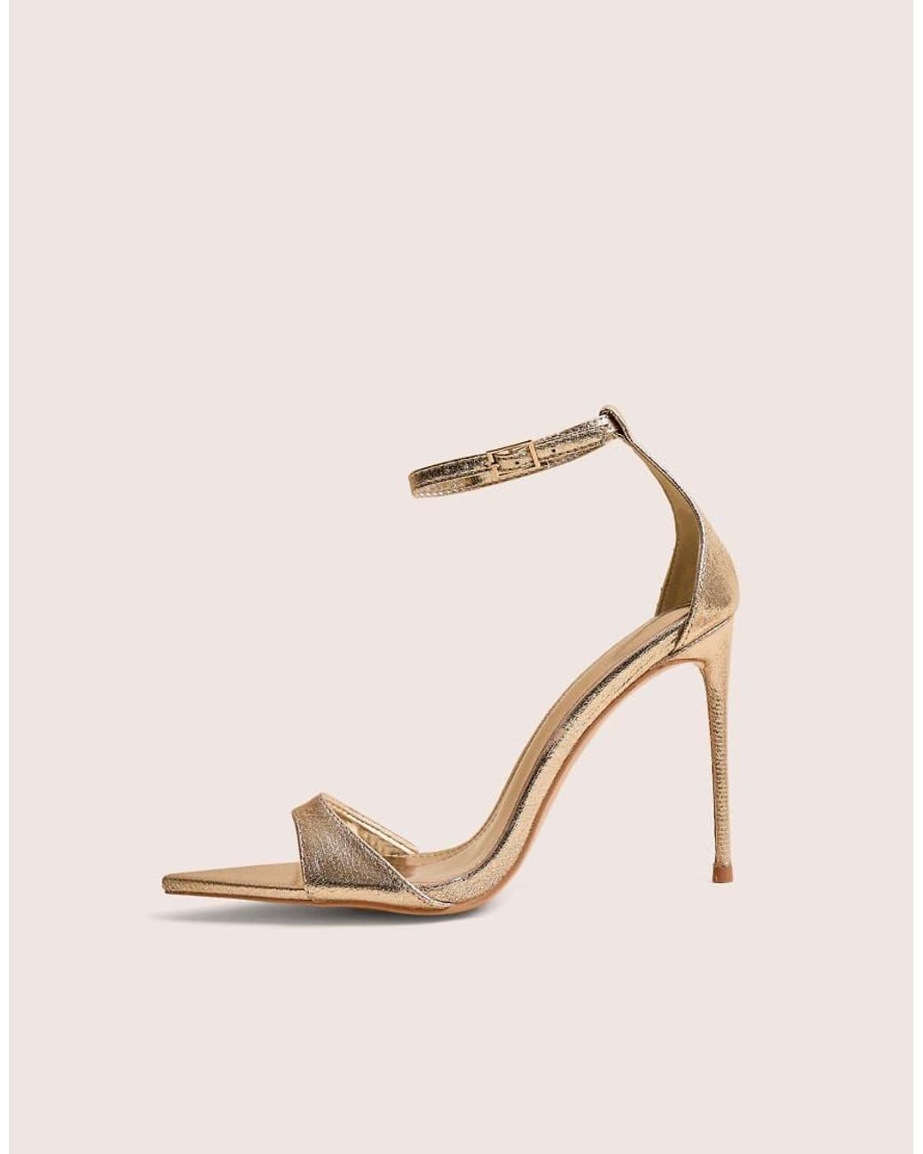 Public Desire Natural Kelisa Gold Cracked Pu Pointed Toe Barely There Stiletto High Heels