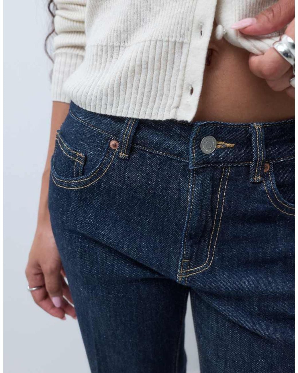 Vero Moda Blue Allison Mid Rise Straight Leg Seam Detail Jeans With Fold Up