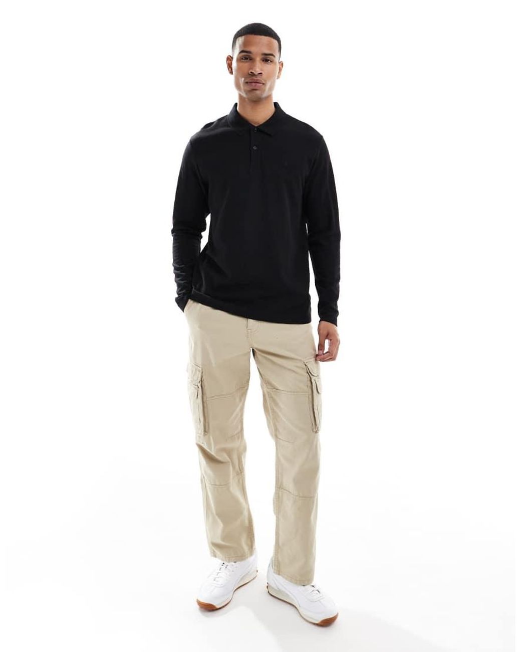 Jack & Jones Black Textured Polo With Long Sleeves for men
