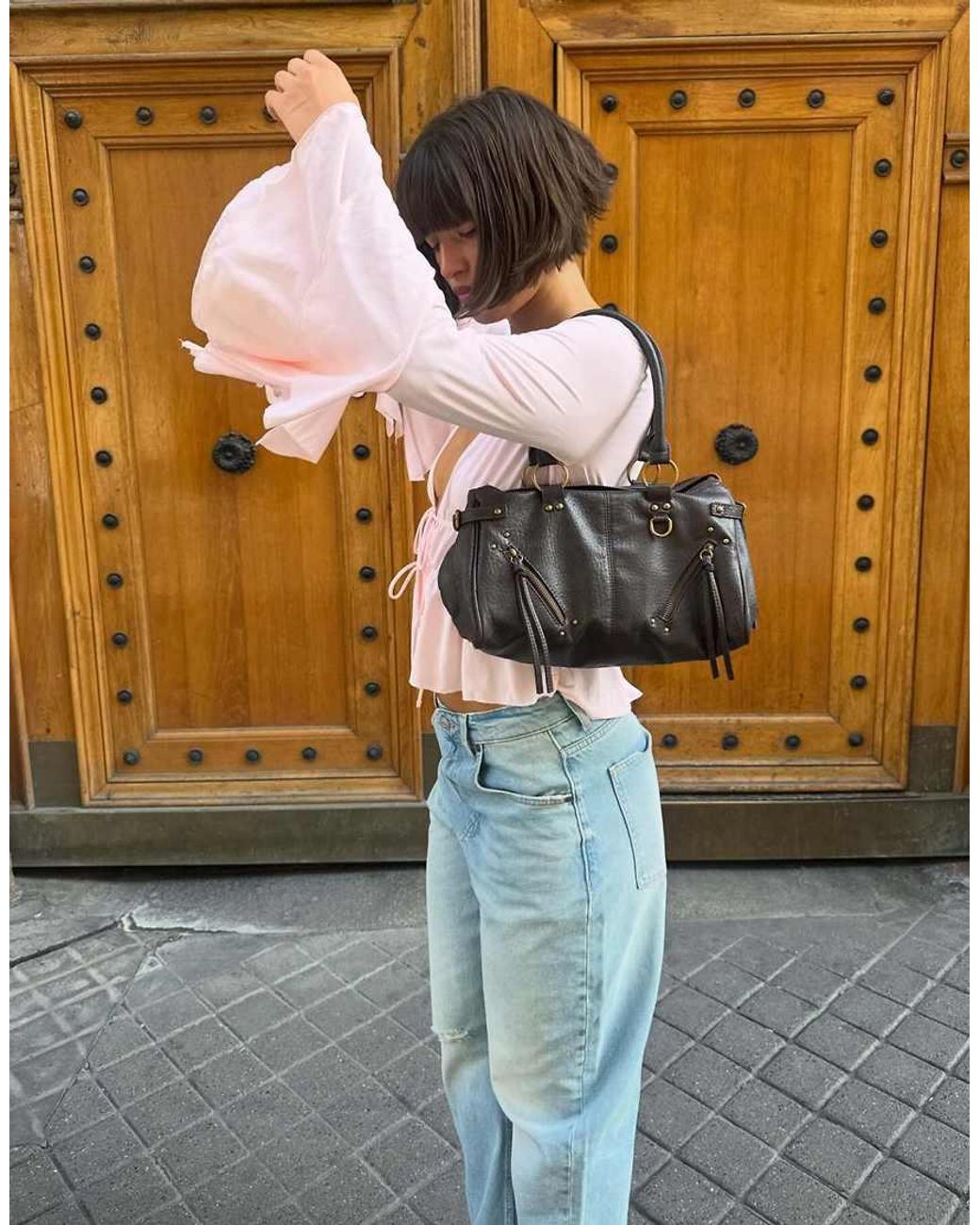Bershka Brown Flowy Frilled T-Shirt