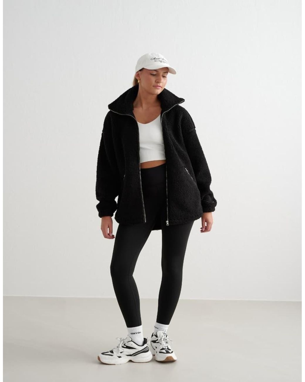 Aim'n Black Teddy Borg Funnel Neck Zip Through Jacket