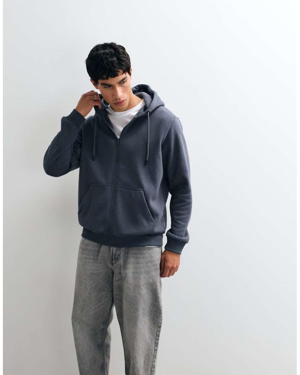 Jack & Jones Blue Oversized Zip Through Hoodie for men
