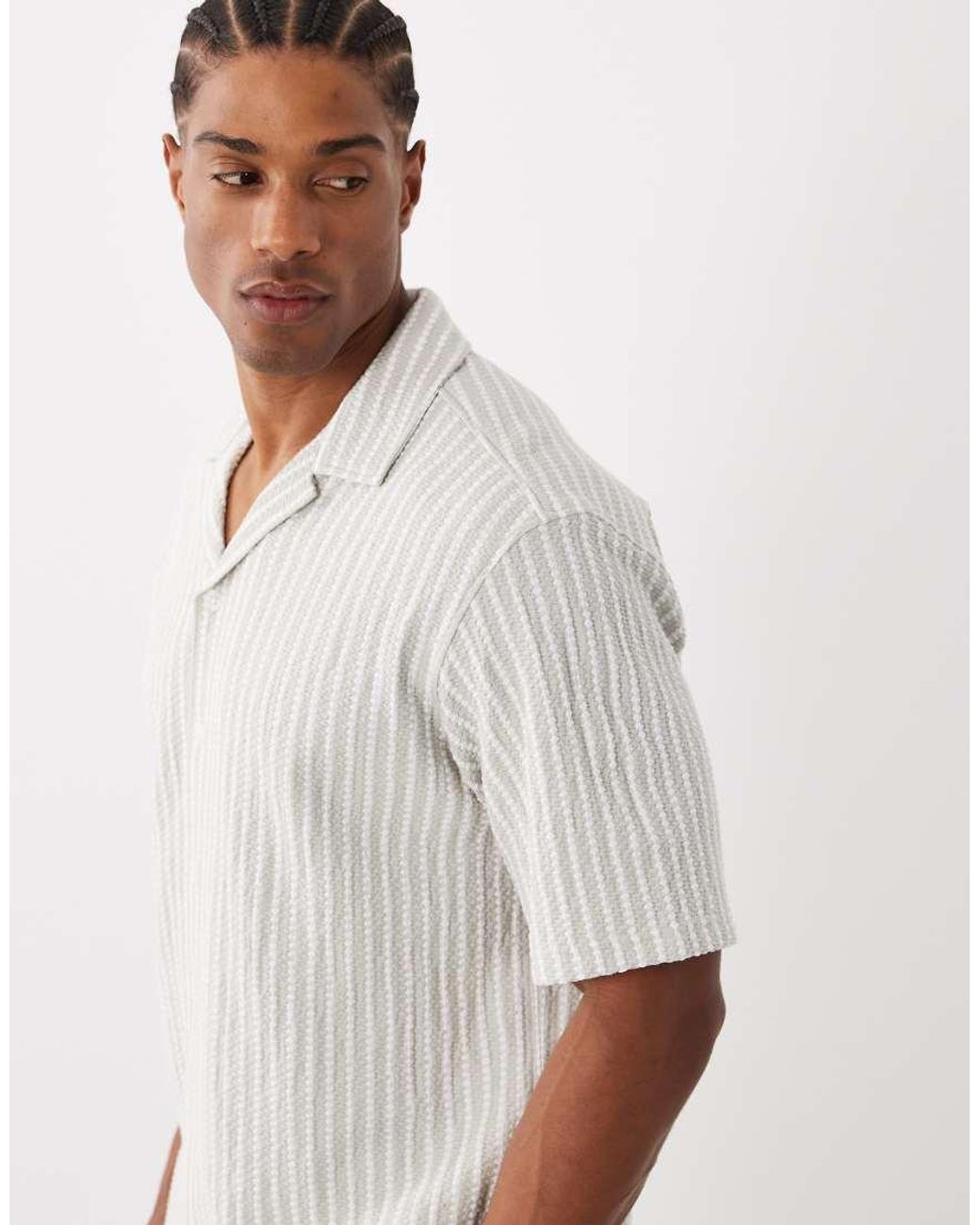 Jack & Jones White Premium Striped Short Sleeve Shirt for men