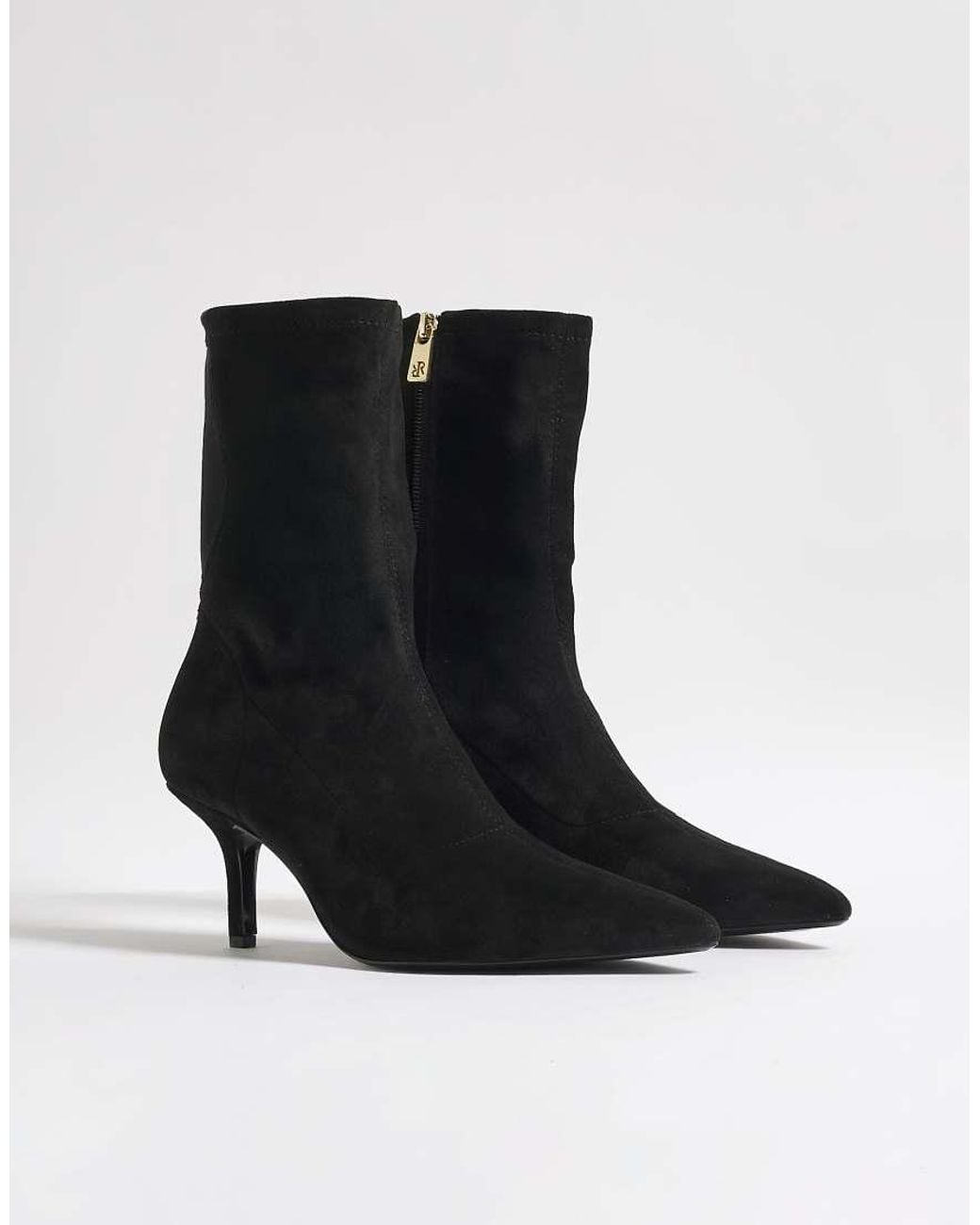 River Island Black High Sock Heeled Ankle Boots