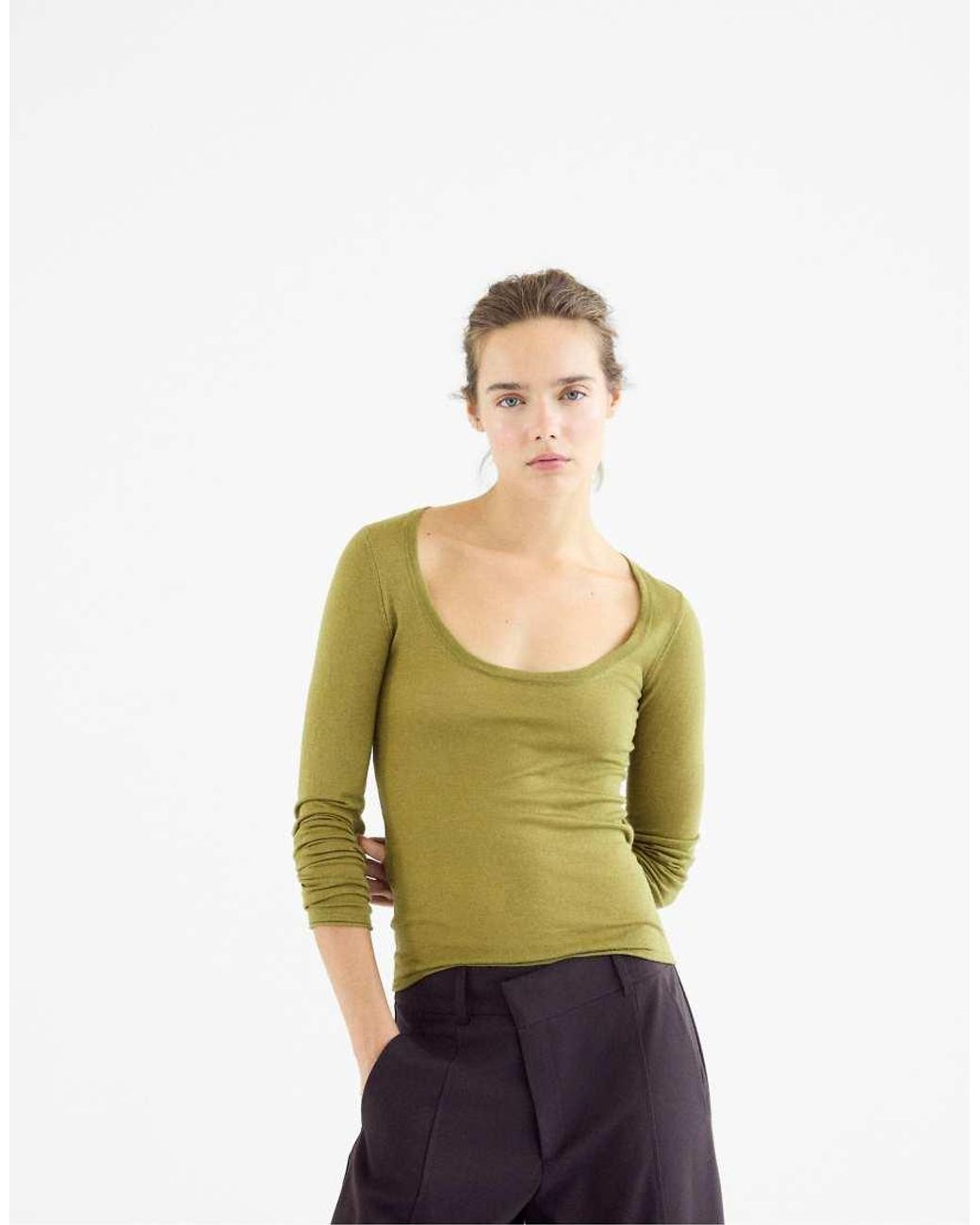 Stradivarius Blue Basic Wool And Silk Round Neck Jumper
