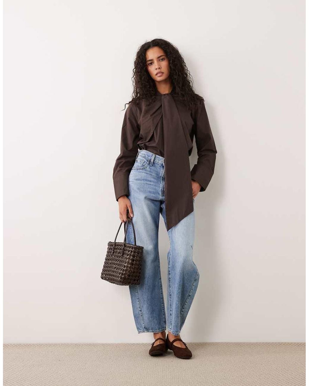 Wednesday's Girl Blue Scarf Detail Shirt