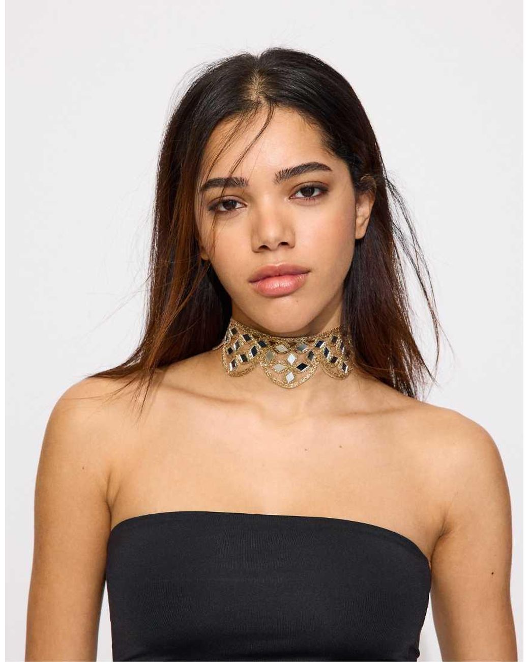 Stradivarius White Mirror Wave Choker