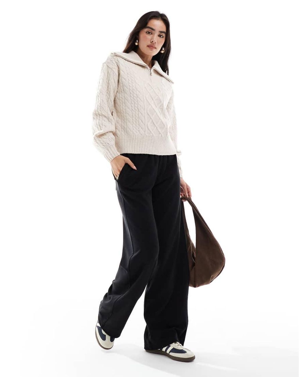Threadbare White Cable Knit 1/4 Zip Jumper With Collar