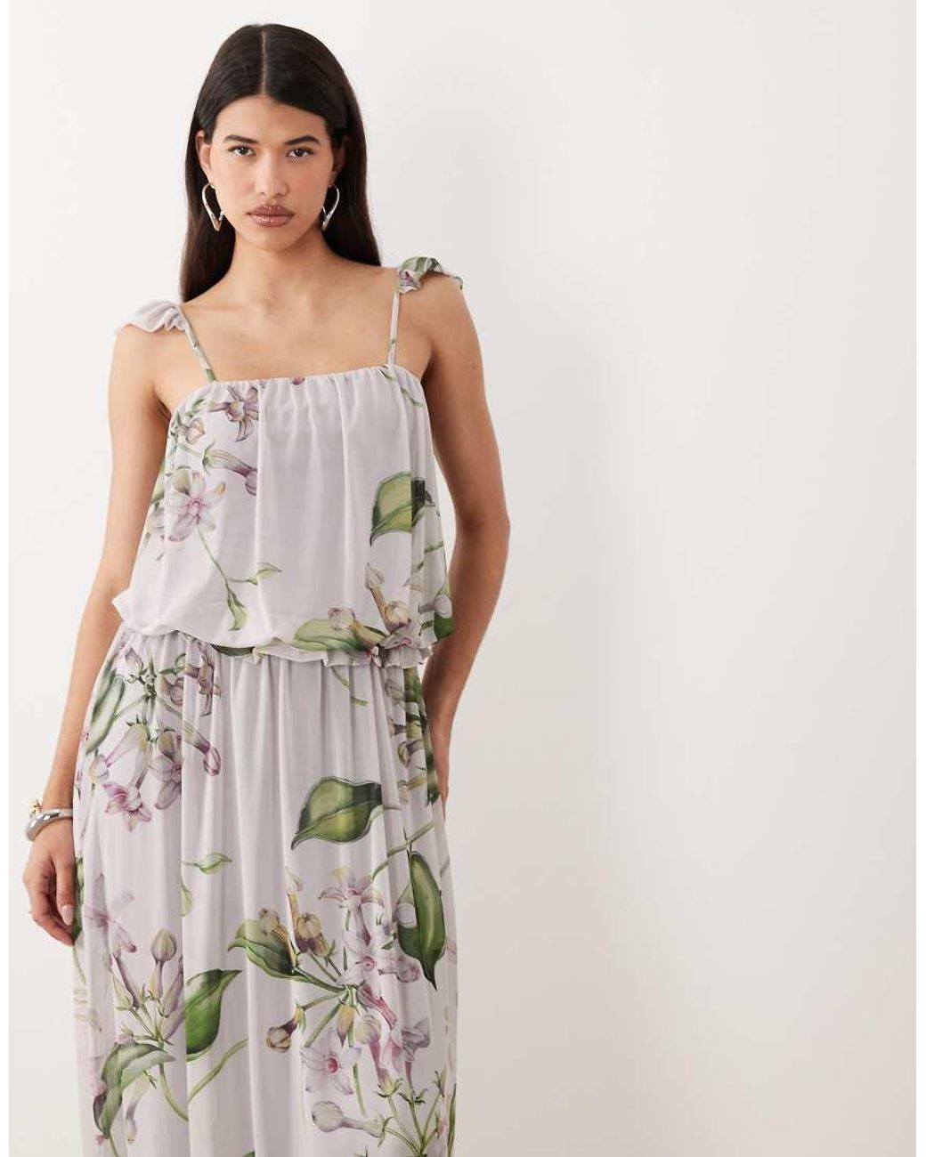 ASOS Purple Mesh Bubble Floral Print Maxi Dress