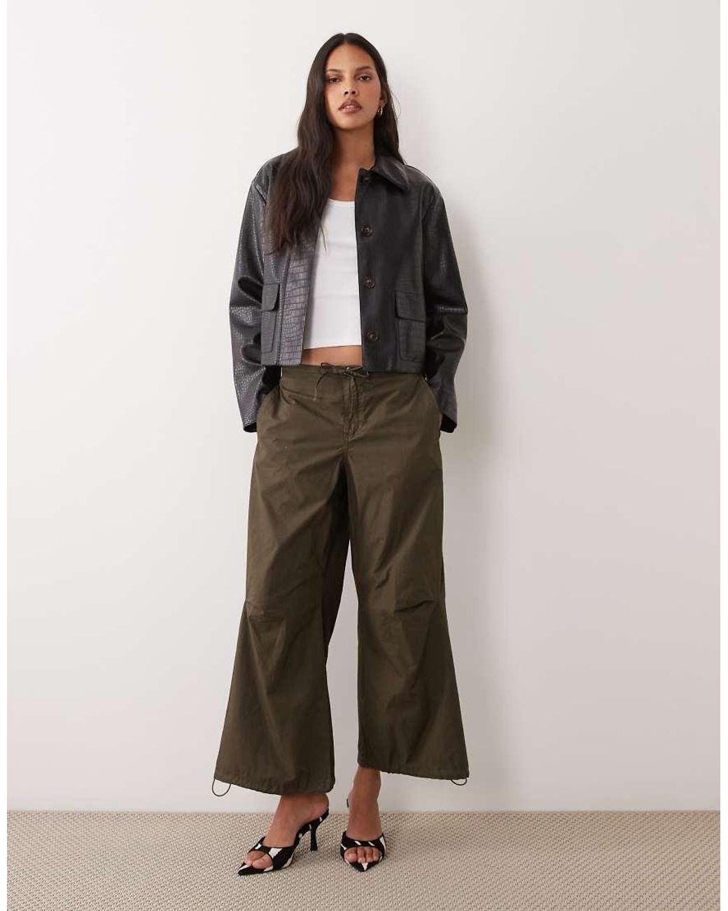 Mango Black Faux Croc Leather Jacket