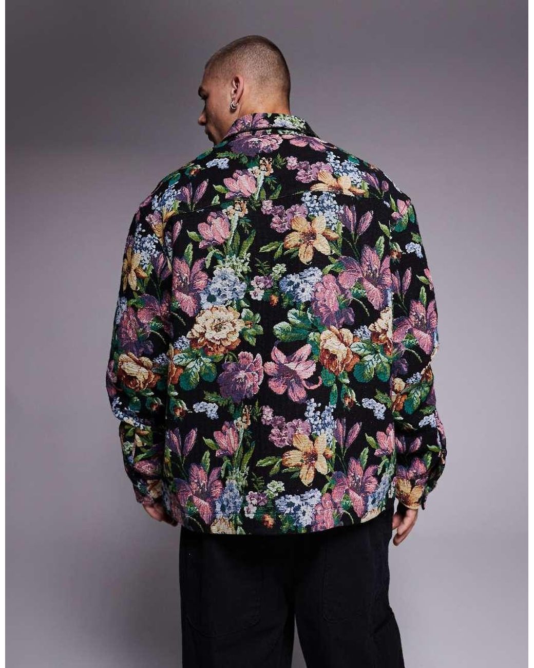 ASOS Gray Boxy Oversized Floral Tapestry Shirt for men
