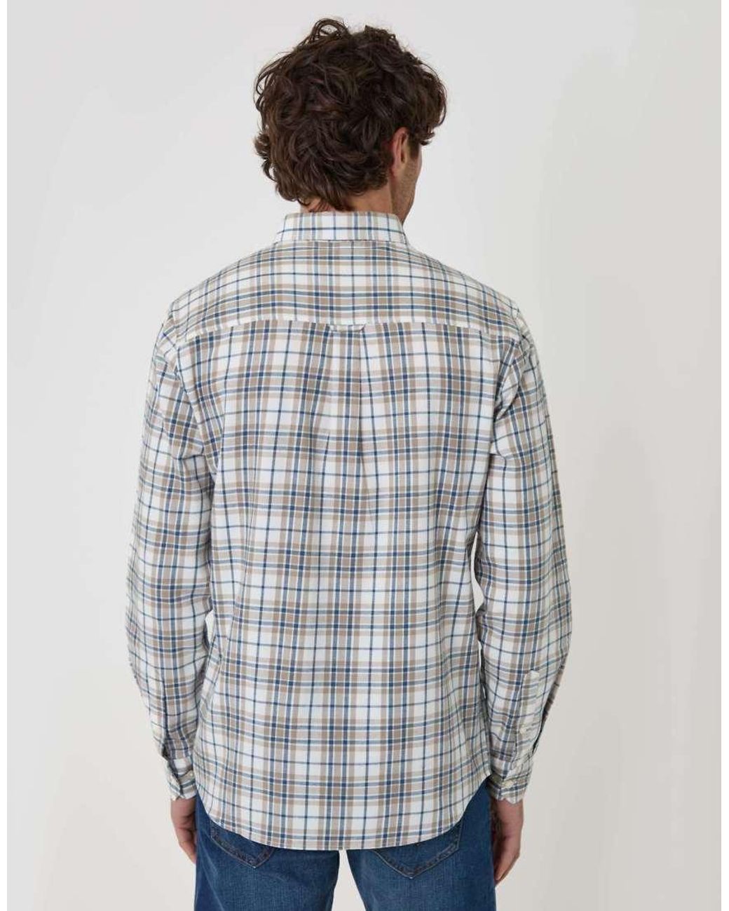 Threadbare White Brushed Cotton Flannel Shirt for men