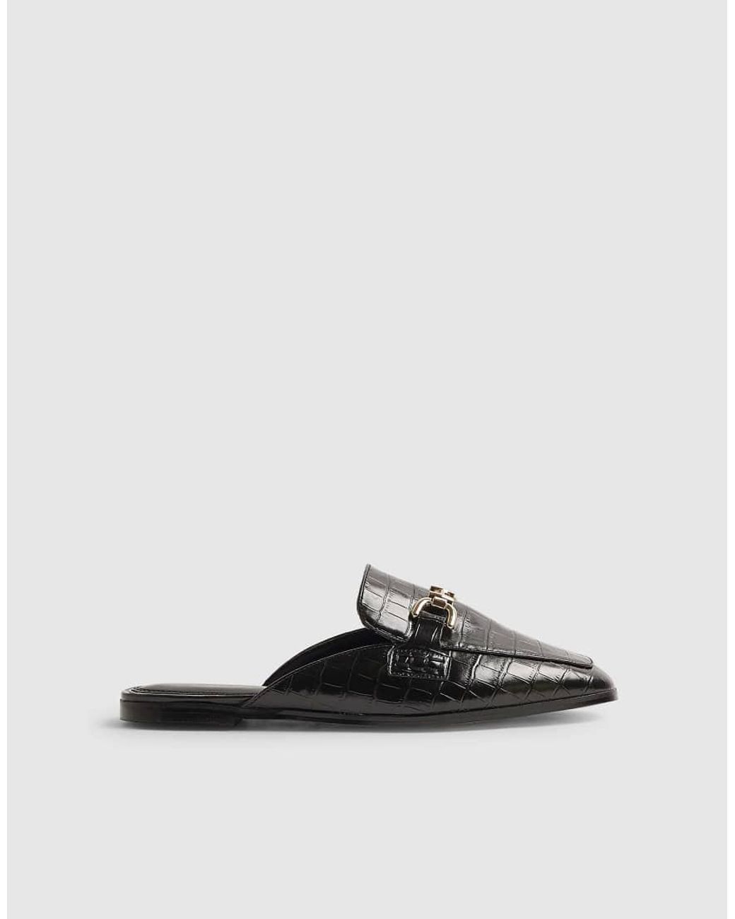 River Island Black Crocodile Embossed Backless Loafers