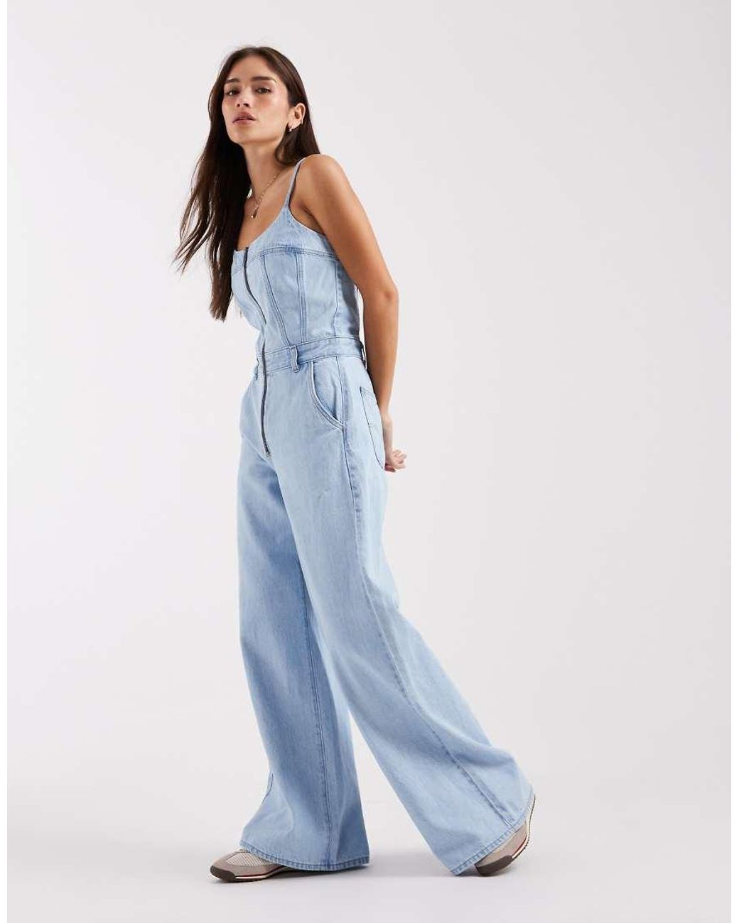 Levi's Blue Denim Bustier Wide Leg Jumpsuit