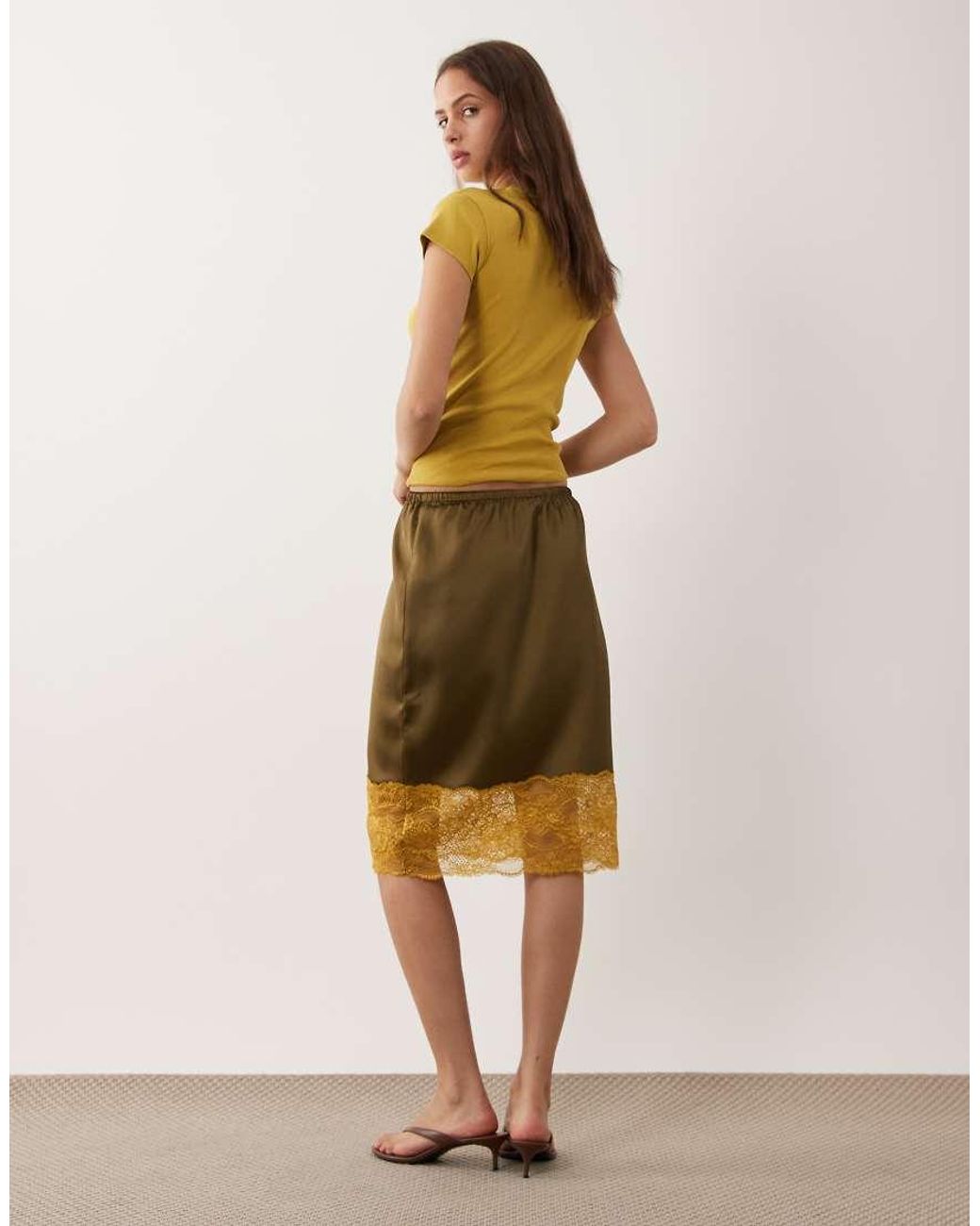 ASOS Green Satin 90's Slip Midi Skirt