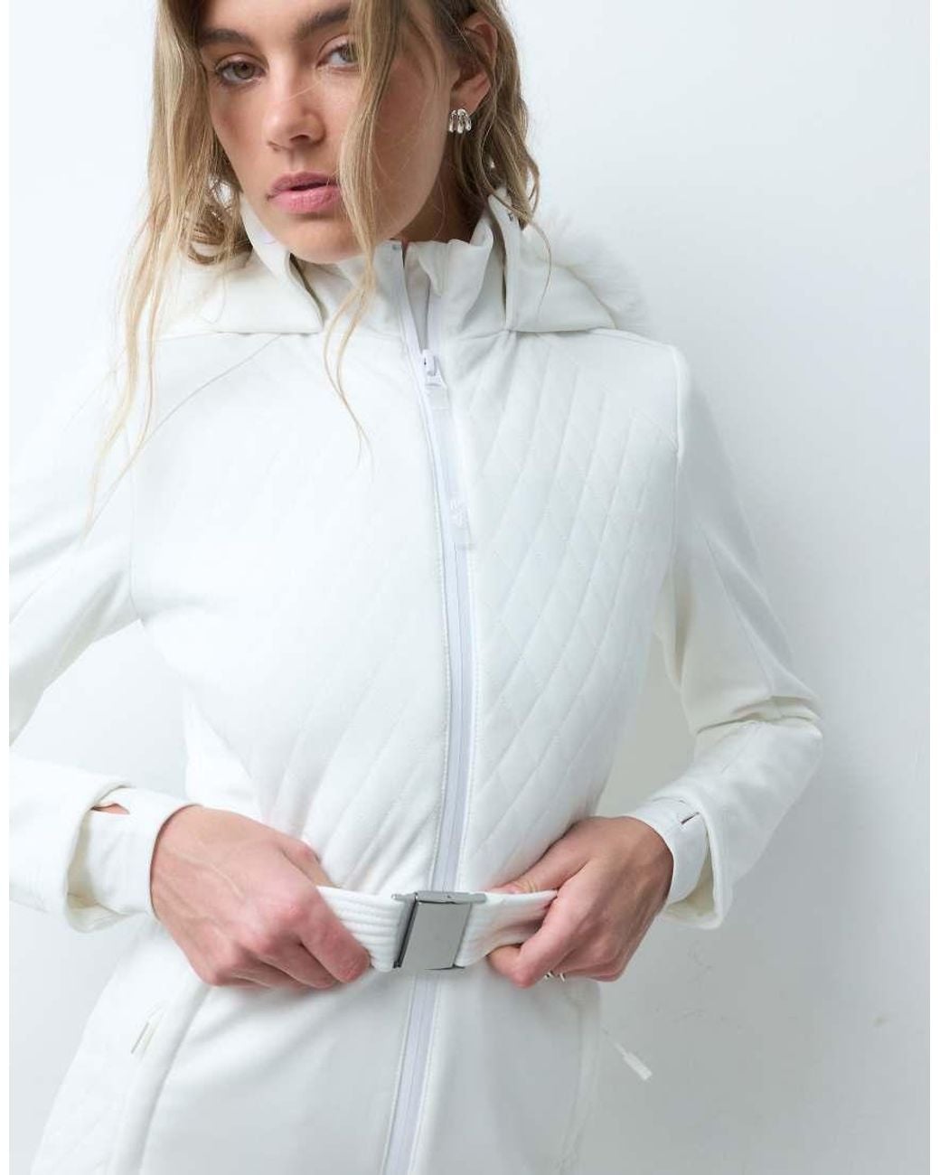 ASOS 4505 Ski & Snow Gray 4505 Ski Soft Shell Belted Ski Suit With Quilting Detail And Faux Fur Hood