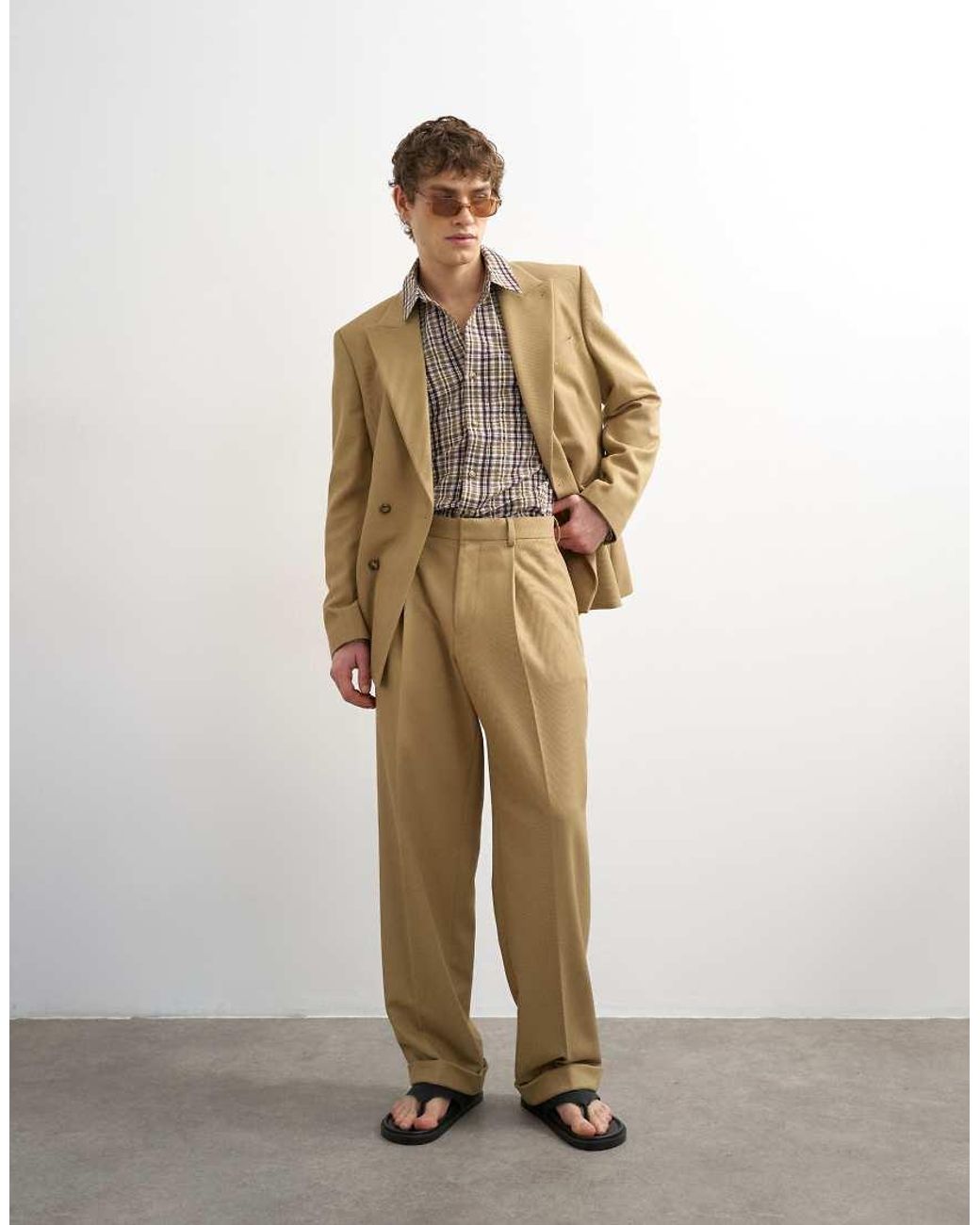 Topman Natural Relaxed Twill Suit Pants for men