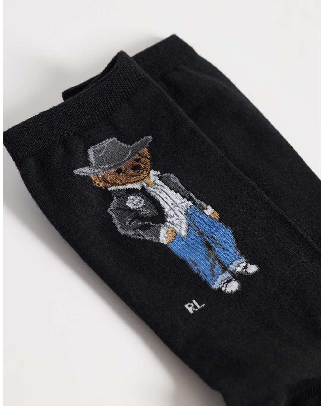 Polo Ralph Lauren Black Holiday Bear Print Crew Socks