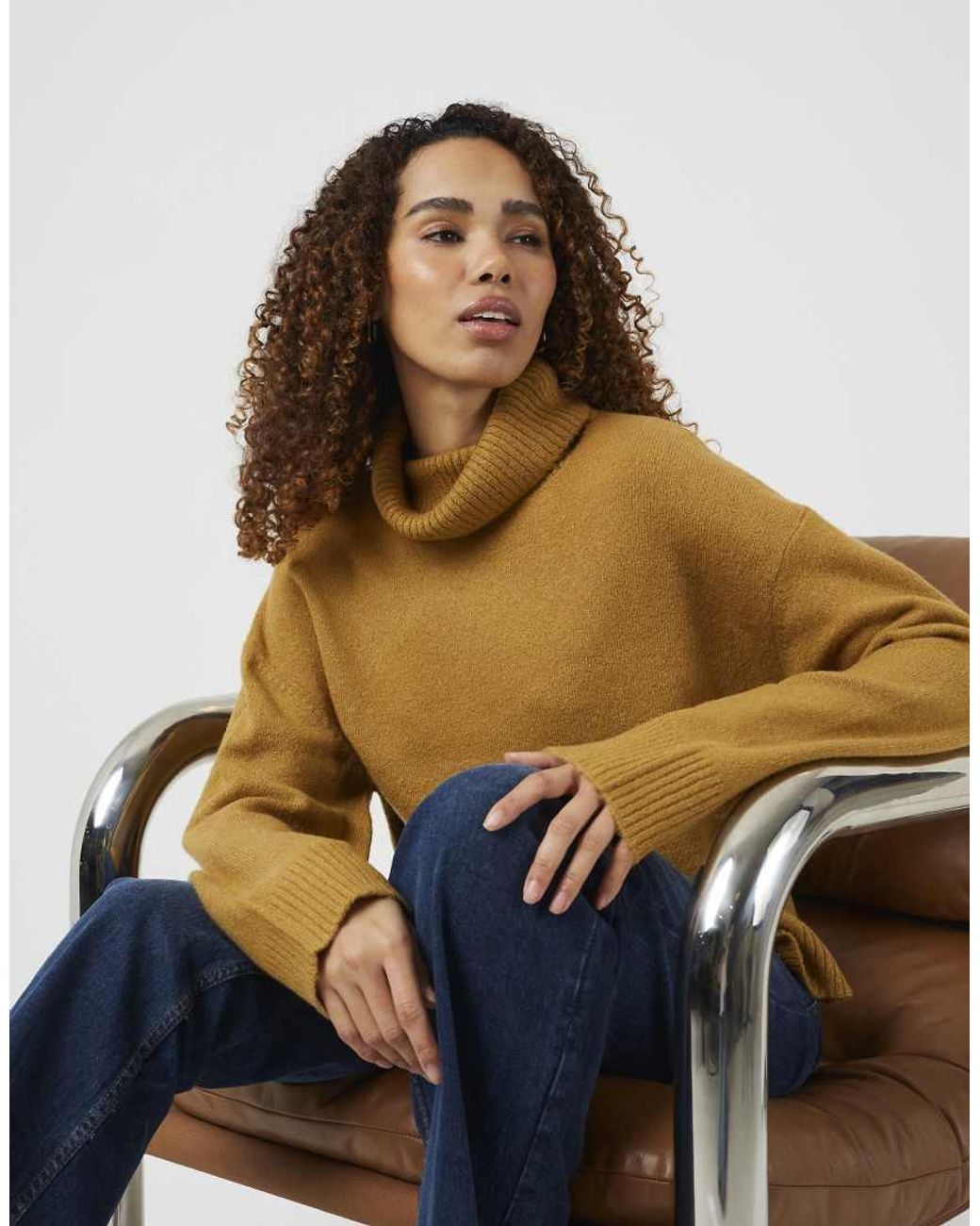 Brave Soul Blue Loose Fit Roll Neck Knitted Jumper